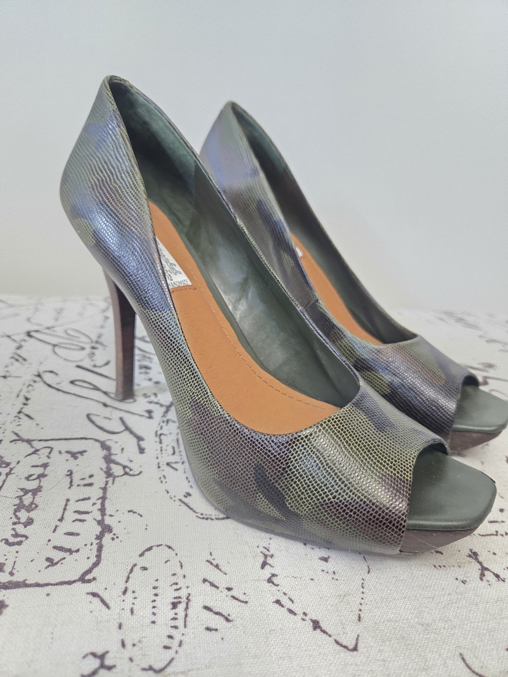 Arnold Churgin Camoflage Open-Toe Stiletto 4 Inch Heels